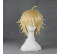 Serafín del final Mikaela Hyakuya Pelucas de Cosplay Rubio Corto Recto Peluca de hombre Pelo sintético resistente al calor KUZZ6092