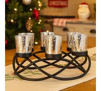 Seraphic Hierro Mesa Redonda Decoración Centro de Mesa Decoraciones Portavelas para Bodas, Patio, Cocina, Comedor y Mesas de Café, Portavelas Votivas de Vidrio, Negro, 6 Tazas Plateadas