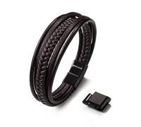SERASAR 17cm Marrón Pulsera de Cuero Hombre Pulseras Hombres Brazaletes Pulso Muñequeras Bisutería Joyeria Cuerdas Bracelet Men Jewellery Unisex Ancha