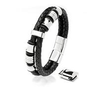 SERASAR 17cm Plata Pulsera de Cuero Hombre Pulseras Hombres Brazaletes Pulso Muñequeras Bisutería Joyeria Cuerdas Bracelet Men Jewellery Unisex Ancha