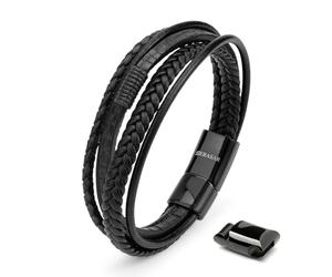 SERASAR 20cm Negro Pulsera de Cuero Hombre Pulseras Hombres Brazalete Brazaletes Pulso Muñequera Muñequeras Bisuteria Bisutería Joyeria Nudos Cuerda Cuerdas Bracelet Jewellery Unisex Ancha