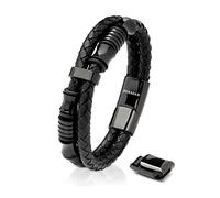 SERASAR 20cm Negro Pulsera de Cuero Hombre Pulseras Hombres Brazaletes Pulso Muñequeras Bisutería Joyeria Cuerdas Bracelet Men Jewellery Unisex Ancha