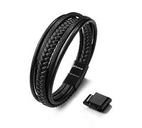 SERASAR 21cm Negro Pulsera de Cuero Hombre Pulseras Hombres Brazalete Brazaletes Pulso Muñequera Muñequeras Bisuteria Bisutería Joyeria Nudos Cuerda Cuerdas Bracelet Men Jewellery Unisex Ancha