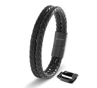 SERASAR 23cm Negro Pulsera de Cuero Hombre Pulseras Hombres Brazaletes Pulso Muñequeras Bisutería Joyeria Cuerdas Bracelet Men Jewellery Unisex Ancha