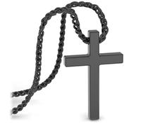 SERASAR Cadena Hombres Collar Con Colgante De Acero Inoxidable - 60cm Negro Joyero Regalo Cruz Joyería Banda Jesús Trigo