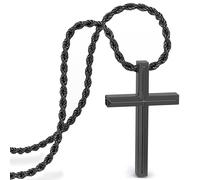 SERASAR Cadena Hombres Collar Con Colgante De Acero Inoxidable - 60cm Negro Joyero Regalo Cruz Joyería Banda Jesús Trigo