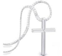 SERASAR Collar Cruz Cadena para Hombre con Colgante Joyería de Plata Eslabones Cubanos Jesús Regalo Cruzada