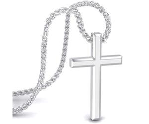 SERASAR Collar Cruz Hombre [Destiny] Acero 316L Resistente al Agua 50-60cm | Look Contemporáneo, Malla de Trigo 0.25cm, Dije 3x1.8cm, Cierre Seguro, Joyero Incluido, Acabado Pulido, Perfil Masculino