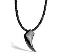 SERASAR Collar Cuero con Dientes de Lobo, para Hombre, Muchacho, Hombre Negro, Tribal Masculino 60cm, Joyas Hombres, Regalo Esposo