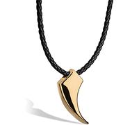 SERASAR Collar Cuero con Dientes Lobo, para Hombre, Muchacho, Oro Tribal Masculino 60cm Joyas Hombres Regalo Cumpleaños