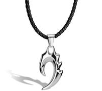 SERASAR, Collar de Cuero para Hombre "Flame" con Colgante de Acero Inoxidable