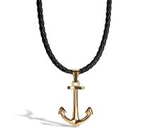 SERASAR Collar de Cuero con Ancla para Hombre, Muchacho Oro Hombre Tribal Masculino 50cm Joyas Hombres Regalo