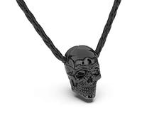 SERASAR Collar Hombre Cuero Calavera Negra Motero Gótica Regalo Hijo 60cm