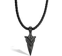 SERASAR Collar Hombre Cuero Colgante Acero Inoxidable 50-60cm | Inspiración Vikinga, Piel Bovina Genuina, Cierre Giratorio Firme, Dije Extraíble, Estuche Incluido, Acabado Cuidado