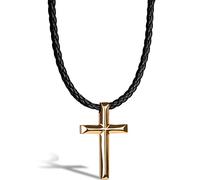 SERASAR Collar de Cuero con Crucifijo para Hombre, Cruz Hombre Muchacho Oro Masculino 50cm Joyas Hombres Regalo
