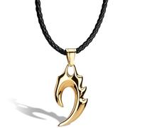 SERASAR Collar Hombre Cuero Llama Oro Talismán Acero 316L Aniversario 50cm