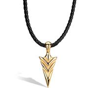 SERASAR Collar Hombre Cuero Punta Flecha Oro Talismán Novio Acero 316L 50cm
