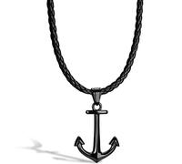 SERASAR Collar de Cuero con Ancla para Hombre, Muchacho, Hombre Negro, Tribal Masculino 60cm, Joyas Hombres, Regalo Esposo