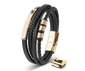 SERASAR Pulsera Cuero Hombre Oro 17cm Dorado Hombre Chico Pulseras Hombres Brazalete Brazaletes Pulso Muñequera Muñequeras Bisuteria Joyeria Nudos Cuerda Leather Bracelet Jewellery Bandera España