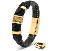 SERASAR Pulsera Cuero Hombre Oro 17cm Dorado Pulseras Hombres Brazalete Brazaletes Pulso Muñequera Muñequeras Bisuteria Joyeria Nudos Cuerda Leather Bracelet Jewellery Bandera España