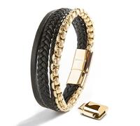 SERASAR Pulsera Cuero Hombre Oro 17cm Dorado Pulseras Hombres Brazaletes Pulso Muñequeras Bisuteria Joyeria Cuerda Leather Bracelet Jewellery Bandera España