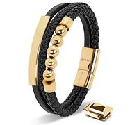 SERASAR Pulsera Cuero Hombre Oro 17cm Dorado Pulseras Hombres Brazaletes Pulso Muñequeras Bisuteria Joyeria Cuerda Leather Bracelet Jewellery Bandera España