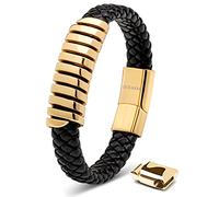 SERASAR Pulsera Cuero Hombre Oro 17cm Dorado Pulseras Hombres Brazaletes Pulso Muñequeras Bisuteria Joyeria Cuerda Leather Bracelet Jewellery Bandera España