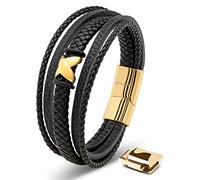 SERASAR Pulsera Cuero Hombre Oro Dorado 23cm Pulseras Hombres Brazaletes Pulso Muñequeras Bisutería Joyeria Cuerdas Bracelet Men Jewellery Unisex