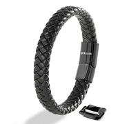 SERASAR Pulsera de Cuero para Hombre 23cm Negro Brazalete Regalo Cumpleaños Bisutería Joyería