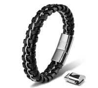 SERASAR Pulsera España Hombre Plata 17cm de Cuero Pulseras Hombres Brazalete Pulso Muñequera Bisutería Joyeria Cuerdas Bracelet Jewellery Unisex Ancha
