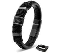 SERASAR Pulsera Hombre 20cm Negro de Cuero Pulseras Hombres Brazaletes Pulso Muñequera Bisutería Joyeria Cuerdas Bracelet Men Jewellery Ancha