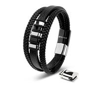 SERASAR Pulsera España Hombre Plata 17cm de Cuero Plateado Pulseras Hombres Brazalete Pulso Muñequera Bisutería Joyeria Cuerdas Bracelet Jewellery Ancha