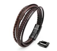 SERASAR Pulsera España Hombre Marrón 17cm de Cuero Pulseras Hombres Brazalete Pulso Muñequera Bisutería Joyeria Cuerdas Bracelet Jewellery Unisex Ancha