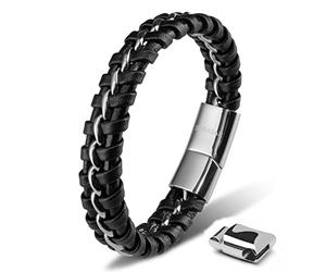 SERASAR Pulsera España Hombre Plata 17cm de Cuero Pulseras Hombres Brazalete Pulso Muñequera Bisutería Joyeria Cuerdas Bracelet Jewellery Unisex Ancha