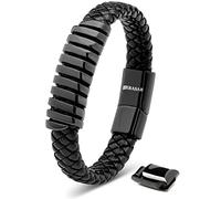 SERASAR Pulsera Hombre 20cm Negro de Cuero Pulseras Hombres Brazaletes Pulso Muñequera Bisutería Joyeria Cuerdas Bracelet Men Jewellery Ancha
