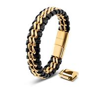 SERASAR Pulsera Hombre Cuero Negro Plateado Acero Inoxidable Amor Hijo 17cm