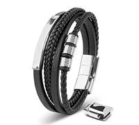 SERASAR Pulsera Plata Hombre 20cm Plateado de Cuero Pulseras Hombres Brazalete Pulso Muñequeras Bisutería Joyeria Cuerdas Bracelet Mens Jewellery Unisex Ancha