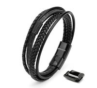 SERASAR | Pulsera Premium para Hombre en Cuero Genuino Negro y Marrón | Cierre Magnético de Acero Inoxidable | Incluye Joyero | Ideal para Regalar
