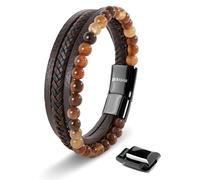 SERASAR | Pulsera Premium para Hombre en Cuero Genuino Negro y Marrón | Cierre Magnético de Acero Inoxidable | Incluye Joyero | Ideal para Regalar