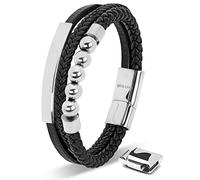 SERASAR Pulseras de Cuero Hombre Plata 23cm Plateado Hombres Brazalete Pulso Muñequeras Bisutería Joyeria Cuerdas Leather Bracelet Men Jewellery Unisex Ancha