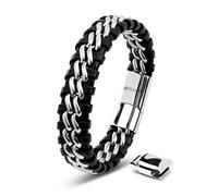 SERASAR Pulseras de Cuero Hombre Plata 23cm Plateado Hombres Brazalete Pulso Muñequeras Bisutería Joyeria Cuerdas Leather Bracelet Men Jewellery Unisex Ancha