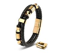 SERASAR Regalos Hombre Pulsera de Cuero Oro 23cm Dorado Pulseras Hombres Brazalete Brazaletes Pulso Muñequera Muñequeras Bisuteria Joyeria Nudos Cuerda Cuerdas Bracelet Men Jewellery