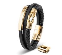 SERASAR Pulsera Cuero Hombre Oro Dorado 23cm Pulseras Hombres Brazalete Brazaletes Pulso Muñequeras Bisutería Joyeria Nudos Cuerda Bracelet Men Jewellery Unisex