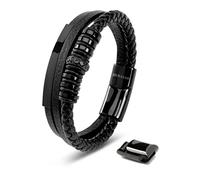 SERASAR Pulseras Magneticas 23cm Negro Pulsera de Cuero Hombre Hombres Brazalete Brazaletes Pulso Muñequera Bisuteria Bisutería Bandera Nudos Cuerda Mens Leather Bracelet Jewellery Ancha