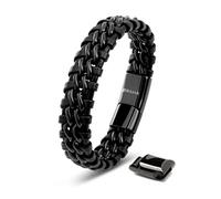 SERASAR Pulseras Magneticas 23cm Negro Pulsera de Cuero Hombres Brazaletes Pulso Muñequera Bisutería Bandera Cuerda Mens Leather Bracelet Jewellery Ancha