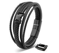 SERASAR Pulseras Magneticas 23cm Negro Pulsera de Cuero Hombres Brazaletes Pulso Muñequera Bisutería Bandera Cuerda Mens Leather Bracelet Jewellery Ancha