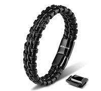 SERASAR Regalo Cumpleaños Hombre Pulsera de Cuero 23cm Negro Pulseras Hombres Brazaletes Pulso Muñequeras Bisutería Joyeria Cuerdas Ancha