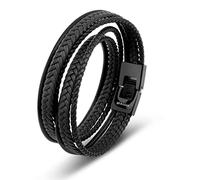 SERASAR Regalo Cumpleaños Hombre Pulsera de Cuero 46cm Negro Pulseras Hombres Brazaletes Pulso Muñequeras Bisutería Joyeria Cuerdas Ancha
