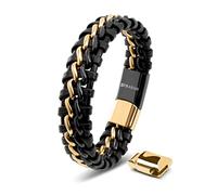 SERASAR Regalos Hombre Pulsera de Cuero Oro 23cm Dorado Pulseras Hombres Brazaletes Pulso Muñequeras Bisuteria Joyeria Cuerdas Bracelet Men Jewellery