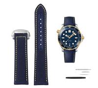 SERDAS Correa de cuero de nailon de alta densidad para Omega New Seamaster 300 Super Master AT150, correa de tela de cuero AQUA TERRA para hombre, 19mm, 20mm(Blue yellow Silver,19mm)